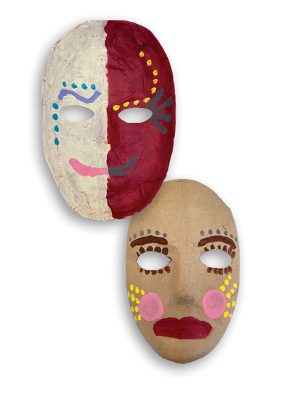 Image of painted masks by patients during art therapy