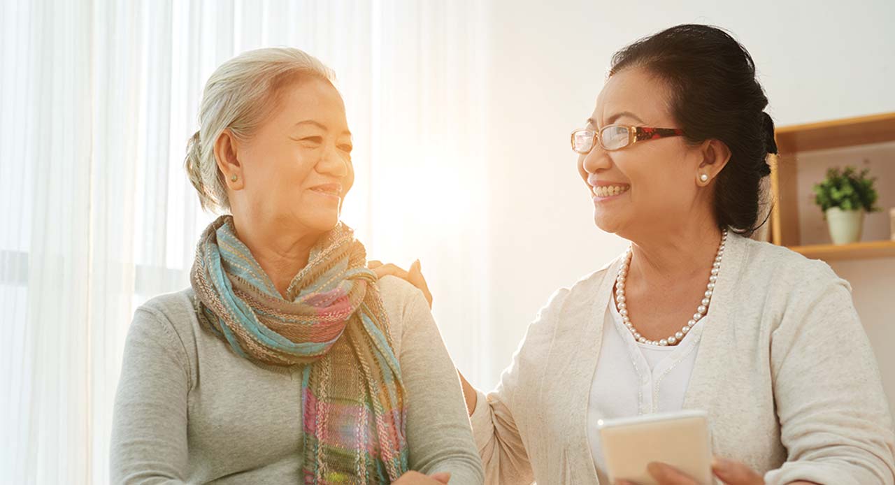 senior mother and daughter
