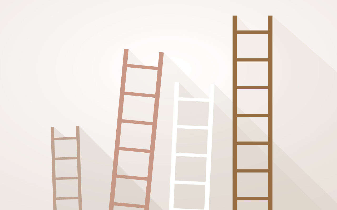Illustration of ladders representing "climbing the career ladder"