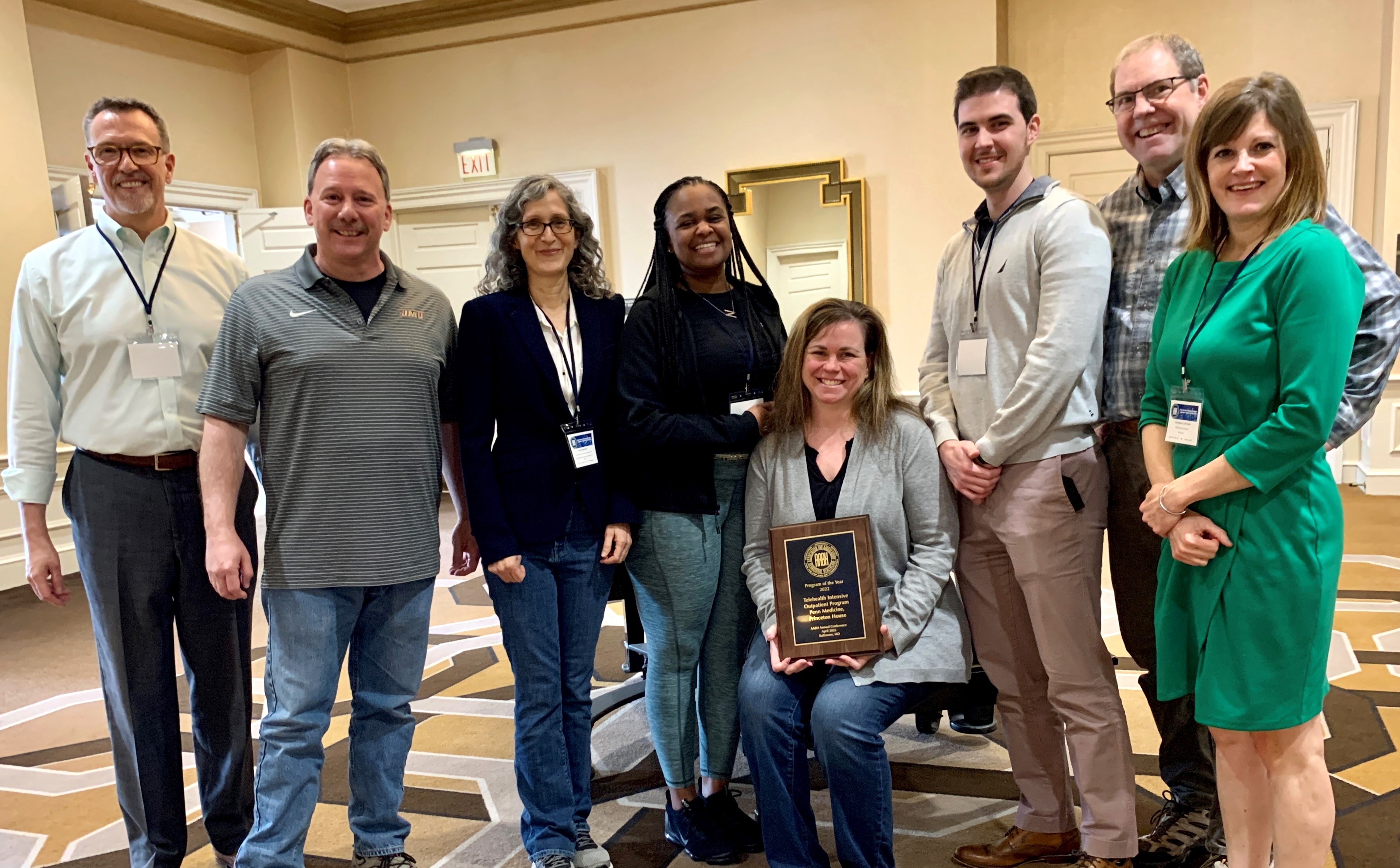 Association of Ambulatory Behavioral Healthcare officials (far left and far right) presenting Program of the Year to Princeton House outpatient leaders Alan Giordano, Jody Kashden, Nicole Glover, Jodi Pultorak, Pete Maclearie, and Peter Thomas.