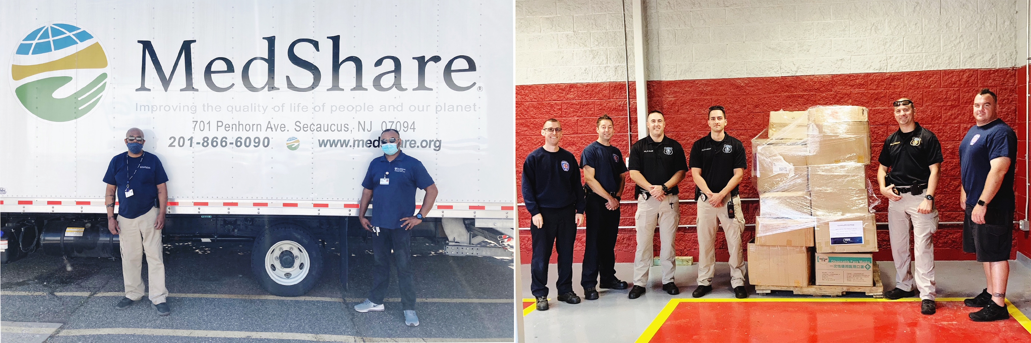 Charles Thompson and Kishen Douragh from Penn Medicine Princeton Health’s Automotive Services Department load supplies for Medshare, a humanitarian aid organization in Secaucus. Princeton Heath also delivered PPE and supplies to the Plainsboro Police.(.