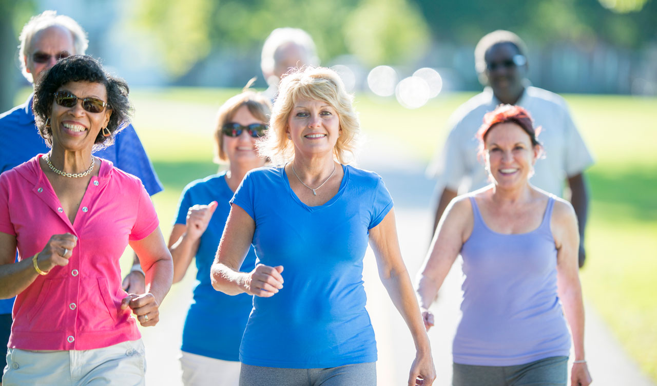 photo of group of adults walking in the park