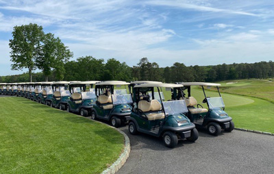 Image of golf carts lined up during the 2021 Foundation Annual Golf Outing